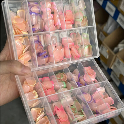 240PCS Candy Color French Short Square False Nails Pink/Green/Purple Full Cover