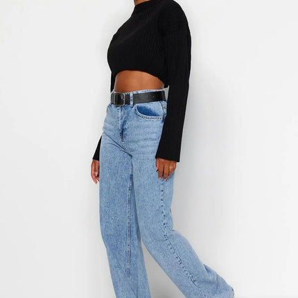 Trendyol TYZA Women's Jeans Casual Beltless Wide Leg Denim Plain Jeans Wide Leg Casual Pants Denim Pants