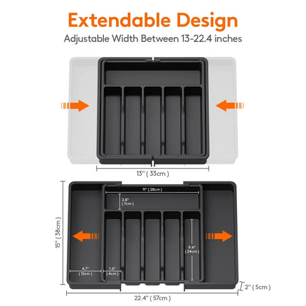 Adjustable Kitchen Storage Organizer Tray – Plastic Multifunctional Drawer Organizer for Kitchen Counter Utensils