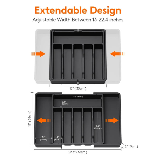 Adjustable Kitchen Storage Organizer Tray – Plastic Multifunctional Drawer Organizer for Kitchen Counter Utensils