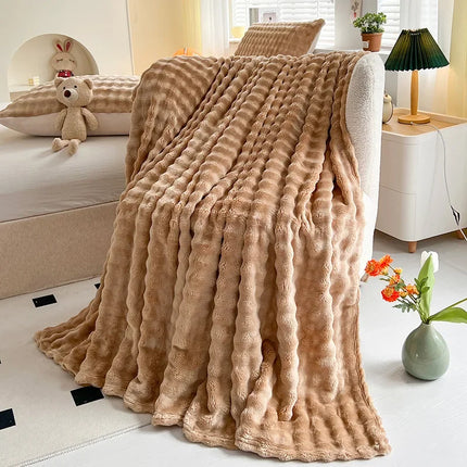 Rabbit Fur Throw Blanket Flannel Wool Nap Sofa Blanket Blanket