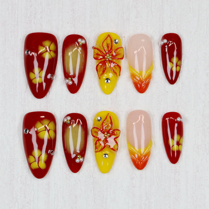 10Pcs Custom 3D beautiful handmade Flowers Manicure Press On Nails,