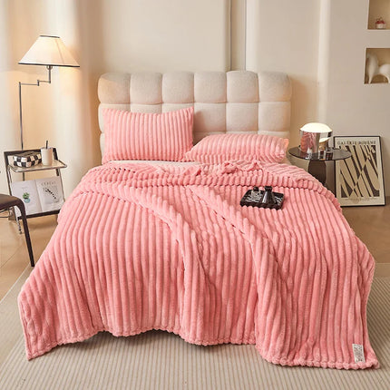 Korean Style Throw Blanket for Couch, Cozy Warm Plush Striped Blanket for Sofa