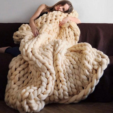 Hand Chunky Knitted Blanket Thick Yarn Merino Wool Bulky Knitting Throw Blankets