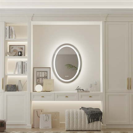 LUVODI Bathroom Mirror LED Light Oval Frameless Shower Shaving Makeup Mirror for Restroom Washroom Dimming Defog