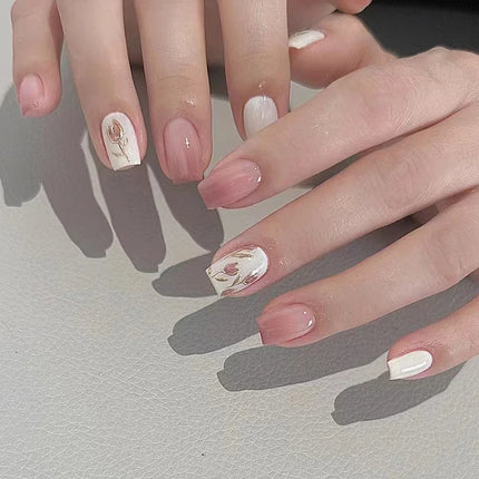 Blush Pink False Nails Bowknot Diamond Pearl 3D Design Press on Nail Tips