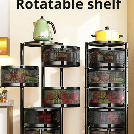 Household Floor Standing MultiLayer Storage Rack Removable Rotating Storage Cabinet Kitchen Vegetable Fruit Basket with Wheel