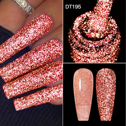 MEET ACROSS Sparkling Rose Pink Reflective Glitter Gel Nail Polish