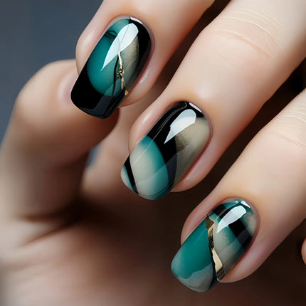 24Pcs Ladder-shaped Ballet False Nails with Glue Stripe Floral Nail