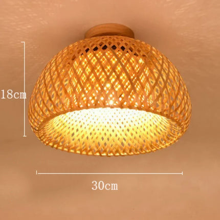 Handmade Boho Bamboo Wicker Ceiling Light Fixture Traditional Farmhouse Bedroom Nursery Hallway Corridor Mount Ceiling Light