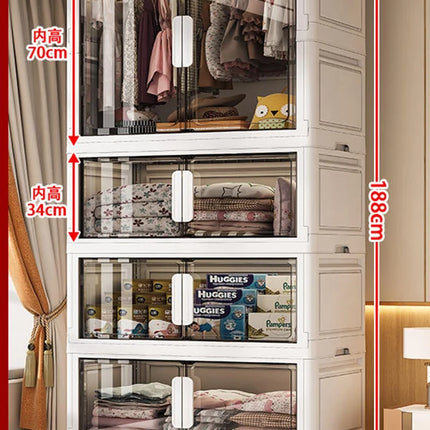 Double Door Open Clothes Storage Organizer with Wheels Foldable Wardrobe Cabinet Baby Cupboard Organizing Box Containers Bin