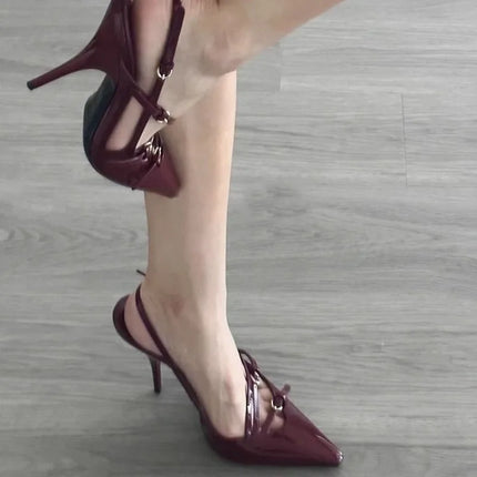 Black Silk Pointed One-line Buckle Skinny Heel Sandals, Women's Shoes
