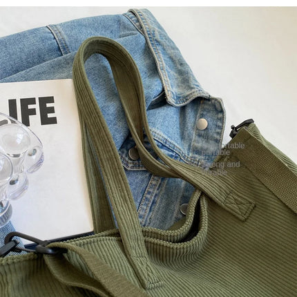 Fashion Versatile Shoulder Bag College Wind Commuting Corduroy Square BagUnisex Large Capacity Leisure Portable Crossbody Bag