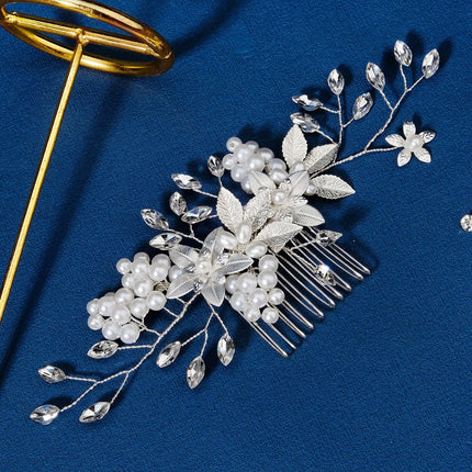 New Silver Alloy Hair Comb Handmade Pearls Rhinestones Fashion Metal Headpiece Elegant Hair Jewellery Accessory For Women