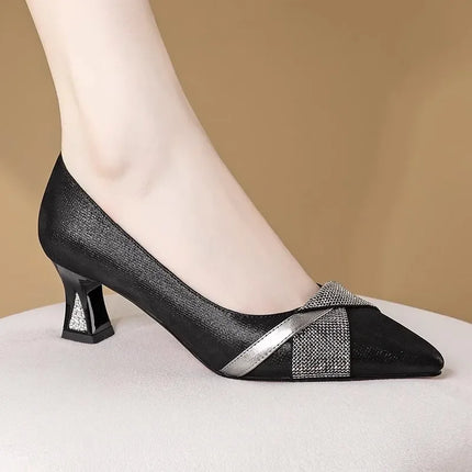 Women Cute Sweet Navy Blue High Quality Floral Crystal Comfort Pumps Lady Fashion Wine Red Heel