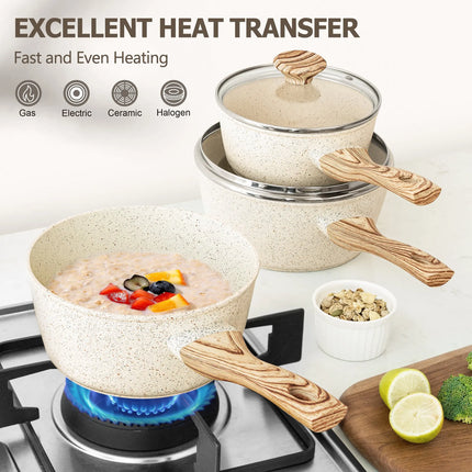 MICHELANGELO 3Pcs/set StickPot Home Non Stick Granite Coated Pan with Anti-Scald Handle Induction Cooker