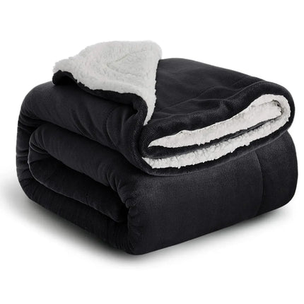 Sherpa Fleece Blanket Throw Black Soft Reversible Thick Plush Blankets Microfiber