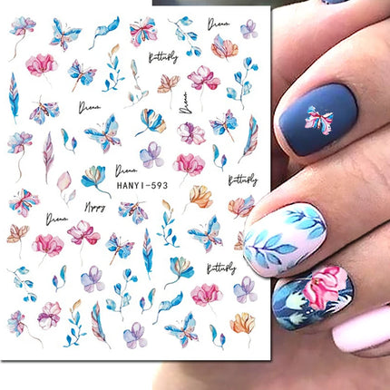 3d Nail Art Decals Elegant White RoyalBlue Roses Flowers