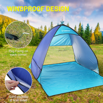 TOMSHOO Pop Up Tent 3-4 Person Outdoor Camping Beach Tent Travel Lightweight Outdoor Beach Shade Sun Shelter Tent Canopy Cabana