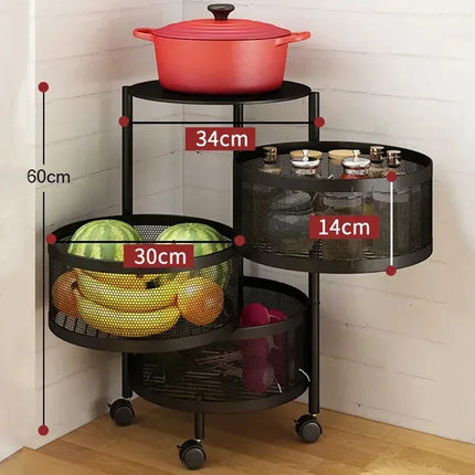 Rotating Vegetable Baskets Multi-Layer Kitchen Trolley Round Fruits Shelf Snacks Storage Rack Movable Bathroom Organizer Cart