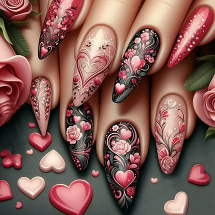 24Pcs Autumn Winter Matte Almond False Nails with Glue Rose