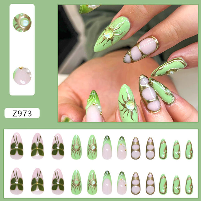 24pcs White Flower Fake Nail Tips Ins Yellow Pink Blush False Nails