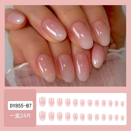 24Pcs Oval Short Pink Press on Nails Simple Ombre Spring False Nail