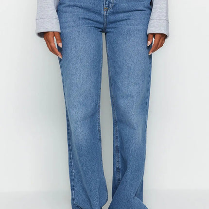 Trendyol TYZA Women's Jeans Casual Beltless Wide Leg Denim Plain Jeans Wide Leg Casual Pants Denim Pants