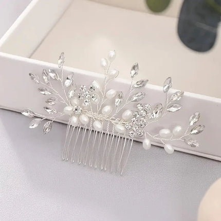 Bridal Hair Comb Wedding Headpiece Golden And Silvery Hair Comb Faux Pearl Hair Comb Rhinestone Crystal Hair Comb Wedding Hair A