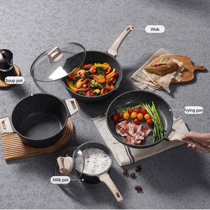 Cookware Set: Tourmaline Non-Stick Pan, Complete Set For Household Kitchen, Cooking Pot