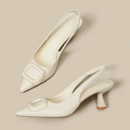 Brand Woman Slingback Shoes Fashion 2024 Spring New Ladies High Heels Elegant Med Heel Pointed Toe Slip on Sandal Mules