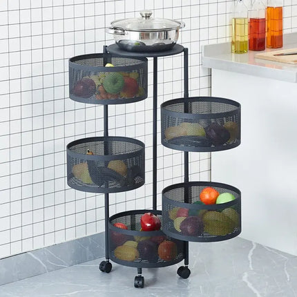 Household Floor Standing MultiLayer Storage Rack Removable Rotating Storage Cabinet Kitchen Vegetable Fruit Basket with Wheel