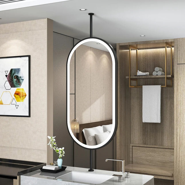 Ceiling Oval Hanging Mirror Modern Simple Home Decoration Bathroom Vanity Mirror LED Lighting Hd Cosmetic Mirror Size60x90cm