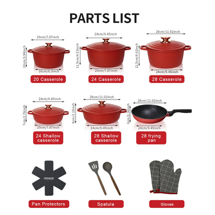 18Pcs Non-Stick Cast Aluminum Cookware Set Large Dutch Oven Pot With Lid & Handle For All Stoves