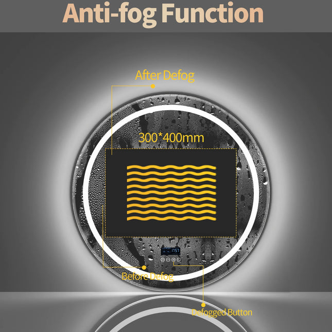 LED Bathroom Mirror 800mm Round Wall Mirror Bluetooth Colour Dimmable Front+Backlit Anti-fog Memory Time Temperature Display