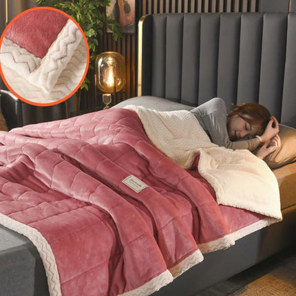 Autumn and Winter Coral Velvet Quilted Blanket