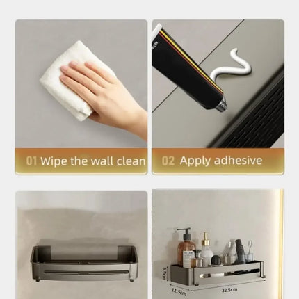 2Pcs/Set 12.8 Inch Adhesive Shower with Hooks No Drilling Wall