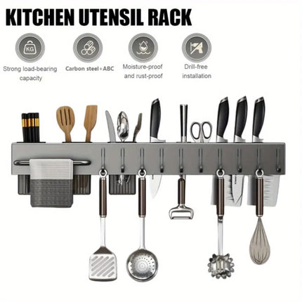 Heavy Duty Carbon Steel Wall Mounted Kitchen Organizer, No Drill Knife Rack for Knives Utensils Cutting