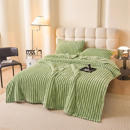 Korean Style Throw Blanket for Couch, Cozy Warm Plush Striped Blanket for Sofa