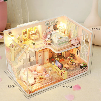 Doll House Kit 3D Wooden Mini DollHouse Assembly Building with Furniture Kit Toys Children's