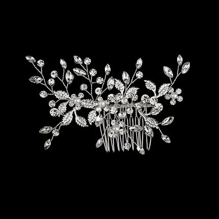 New Silver Alloy Hair Comb Handmade Pearls Rhinestones Fashion Metal Headpiece Elegant Hair Jewellery Accessory For Women