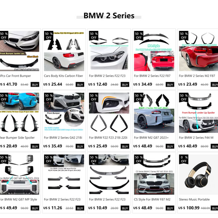 For BMW 2 Series F22 F23 M235i M240i 220i 228i 230i M Sport 2014-2022 MP Style Front Bumper Side Lip Cover Air Vent Spoiler Trim