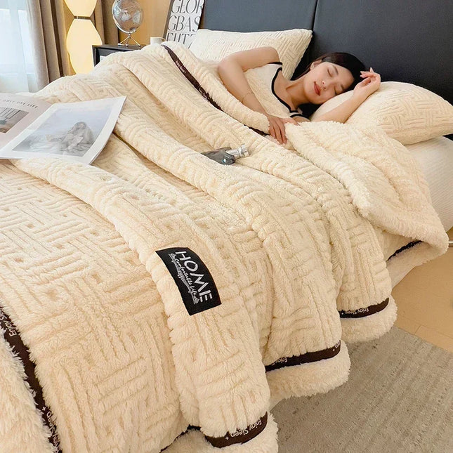 New Half Sides Fleece Autumn Winter Blanket Soft Fluffy Maternal and Child Grade Bed Blankets Warm Breathable Sofa Cover Blanket
