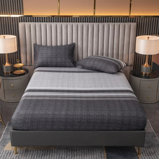 100% Polyester 3pcs Printed Sanding Fitted Sheet and pillowcases Set Elastic Band Around Mattress Cover King Size Bed Cover