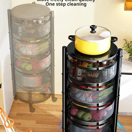 Household Floor Standing MultiLayer Storage Rack Removable Rotating Storage Cabinet Kitchen Vegetable Fruit Basket with Wheel