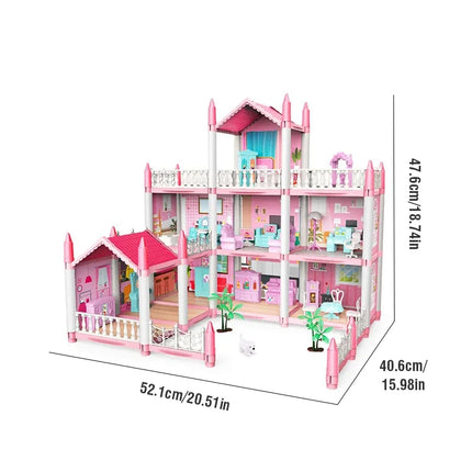 Children Pretend Play Dollhouse Villa Patchwork Dream Furniture Home Doll House for Kids