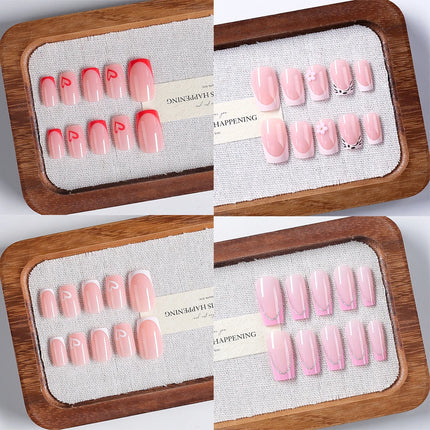 24pcs Short Square Yellow Lemon Press On Nails For Women Nude Pink