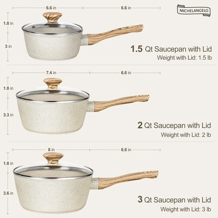 MICHELANGELO 3Pcs/set StickPot Home Non Stick Granite Coated Pan with Anti-Scald Handle Induction Cooker