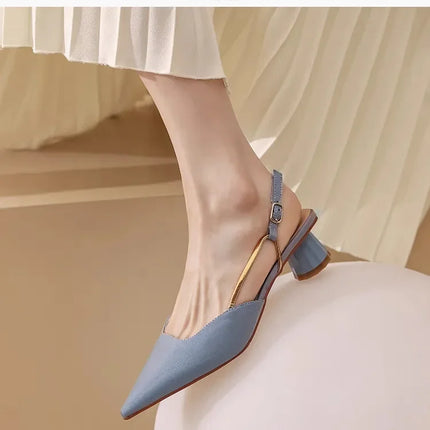 Women's Low Heels Sandals Fashion Pointed Toe Women's Stiletto Heels Slingback Casual Slippers Wedding Bride 2024 New
