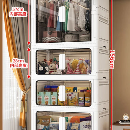 Double Door Open Clothes Storage Organizer with Wheels Foldable Wardrobe Cabinet Baby Cupboard Organizing Box Containers Bin